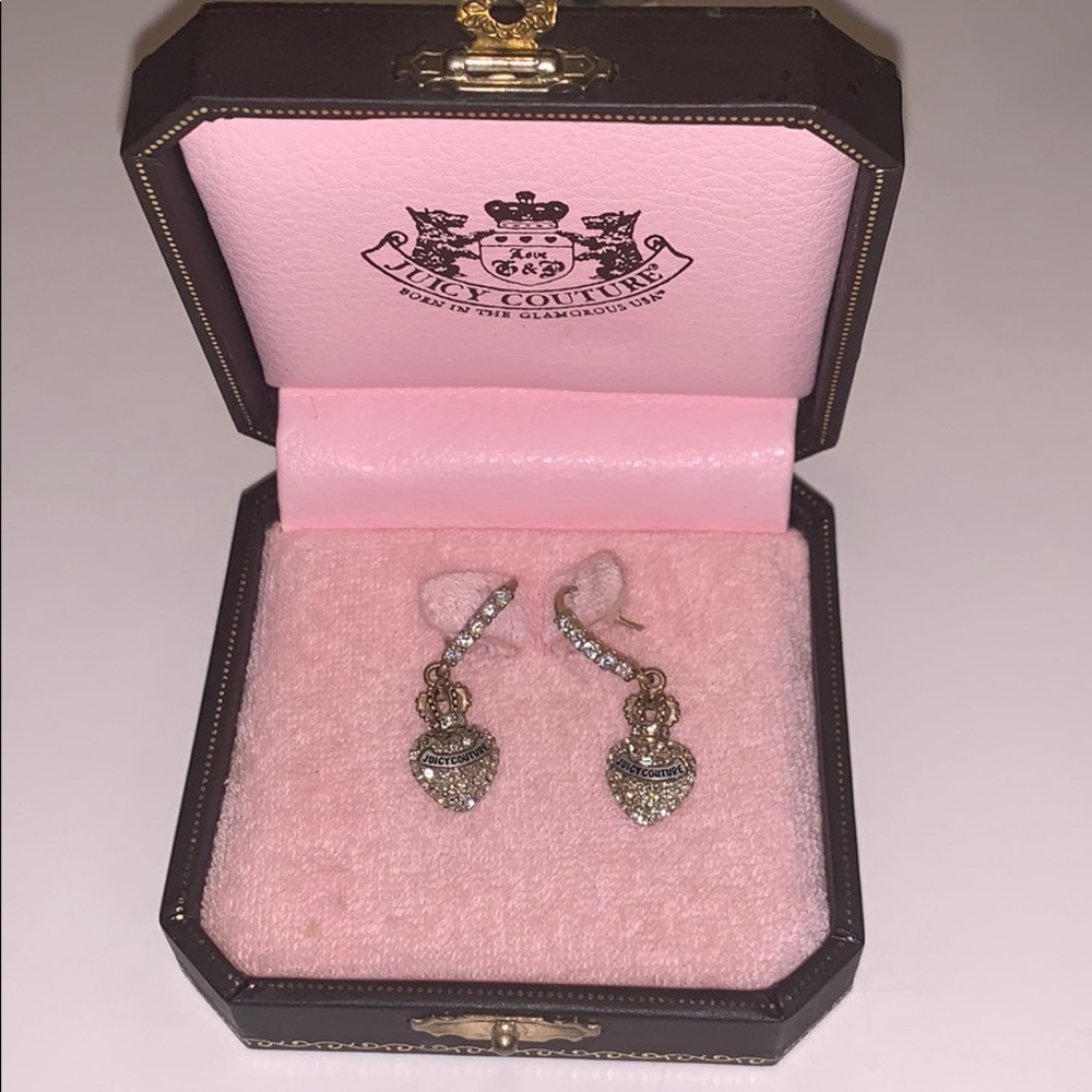 Juicy Couture sparkly crown heart drop earrings